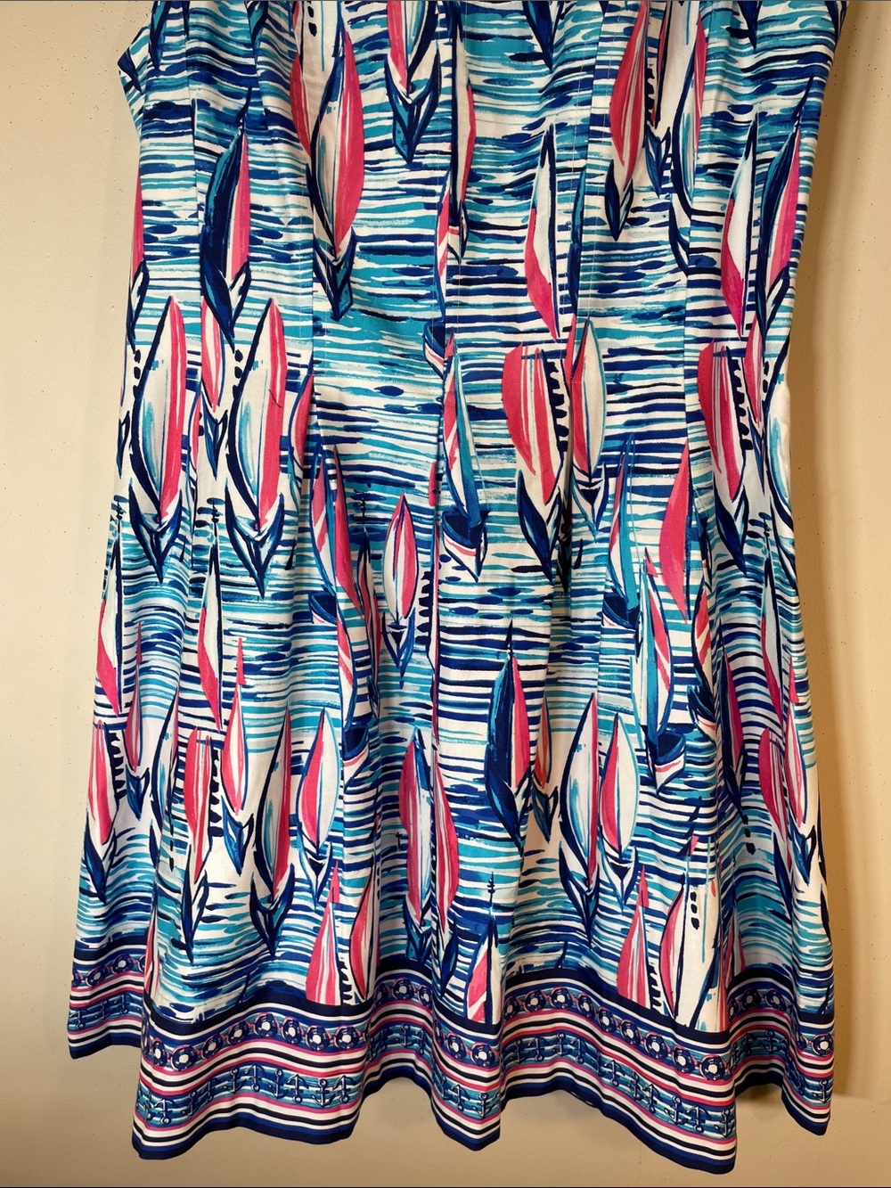Pappagallo Bahama Blue Multi Sleeveless Sailboat Fit & Flare Dress. 16. NWT. - Picture 6 of 11